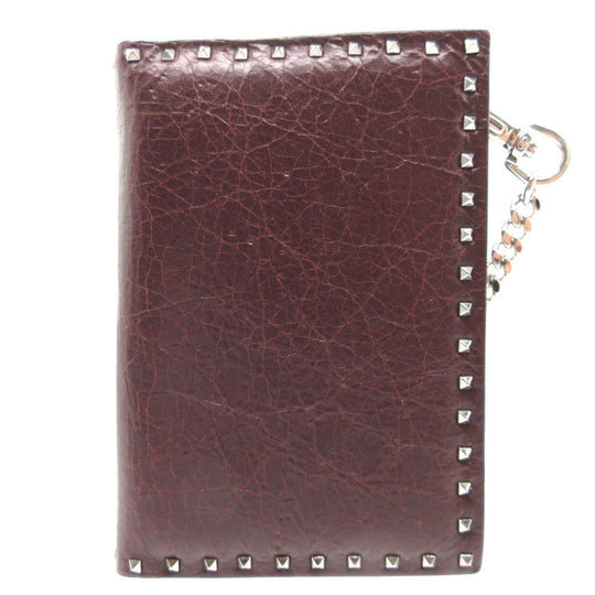 VALENTINO Bifold Wallet leather Bordeaux Chain Wallet Rockstud mens(Unisex) Used Authentic