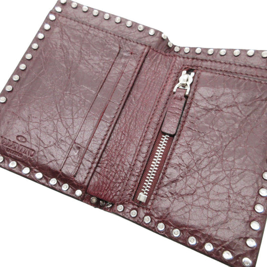 VALENTINO Bifold Wallet leather Bordeaux Chain Wallet Rockstud mens(Unisex) Used Authentic