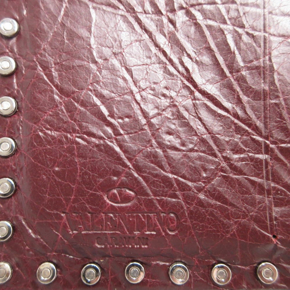 VALENTINO Bifold Wallet leather Bordeaux Chain Wallet Rockstud mens(Unisex) Used Authentic