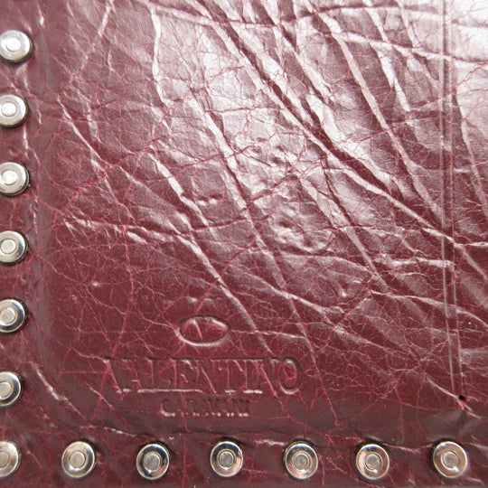 VALENTINO Bifold Wallet leather Bordeaux Chain Wallet Rockstud mens(Unisex) Used Authentic