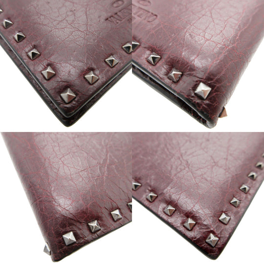 VALENTINO Bifold Wallet leather Bordeaux Chain Wallet Rockstud mens(Unisex) Used Authentic