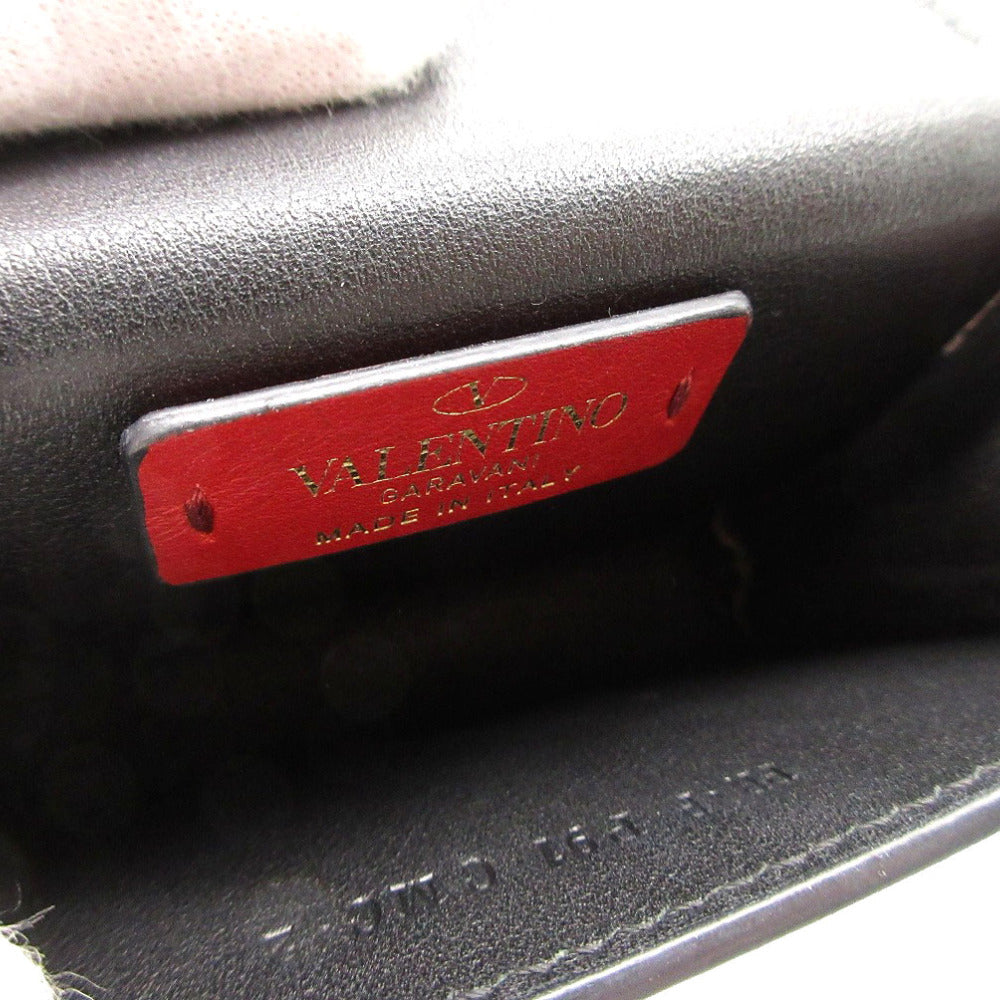 VALENTINO Card Case leather Metallic pink V logo metal color wrinkled finish Women Used Authentic