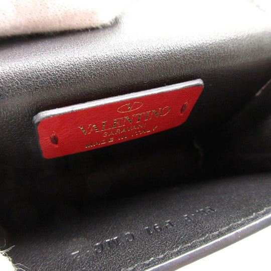 VALENTINO Card Case leather Metallic pink V logo metal color wrinkled finish Women Used Authentic