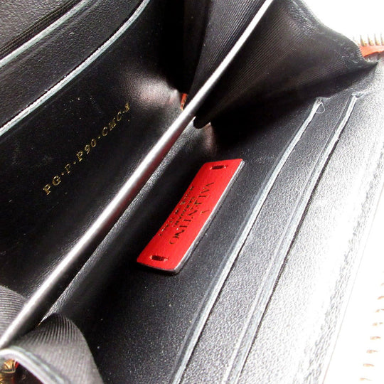 VALENTINO Coin case leather Metallic pink V logo metal color wrinkled finish Women Used Authentic