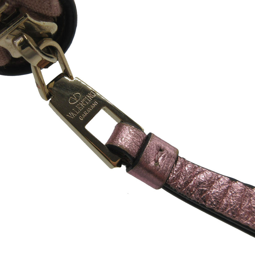 VALENTINO Coin case leather Metallic pink V logo metal color wrinkled finish Women Used Authentic