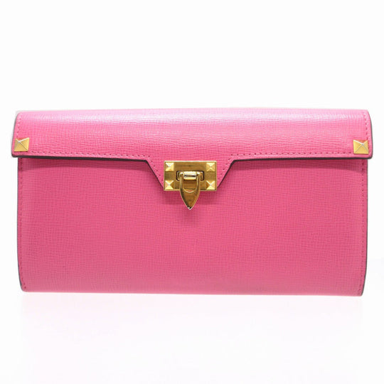 VALENTINO Long Wallet Purse leather pink Bi-fold Rockstud Women Used Authentic