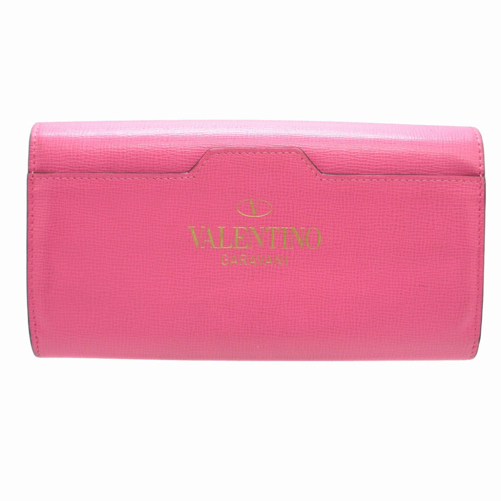 VALENTINO Long Wallet Purse leather pink Bi-fold Rockstud Women Used Authentic