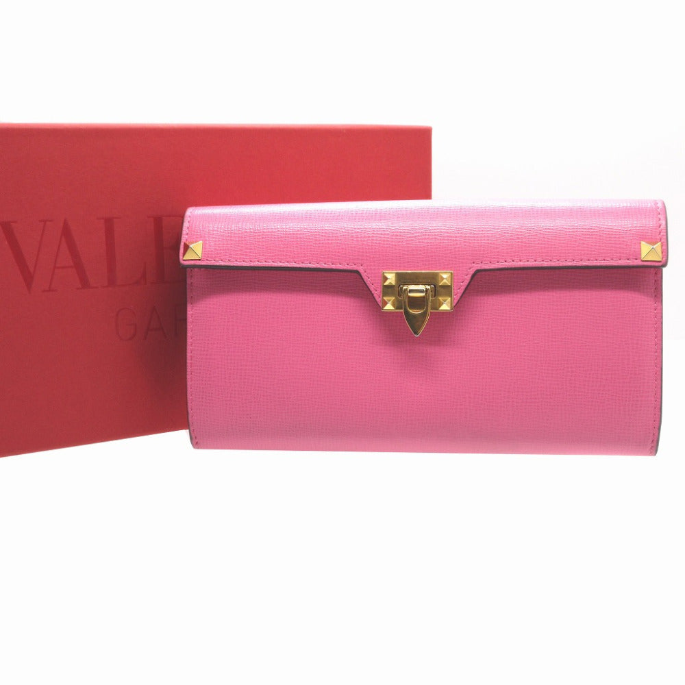 VALENTINO Long Wallet Purse leather pink Bi-fold Rockstud Women Used Authentic