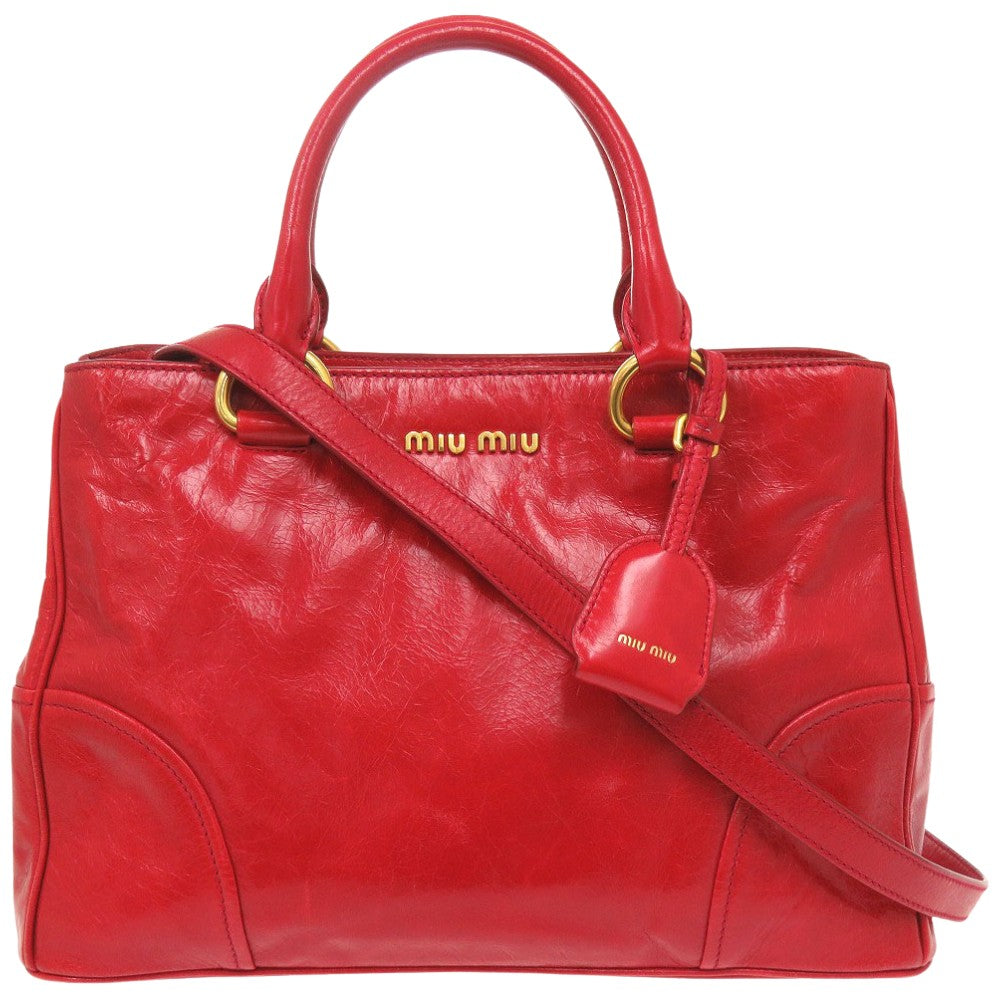 MIUMIU Handbag RN1091 leather Red VITELLO SHINE Handbag RN1091 2WAY Shoulder Bag Leather Women Used Authentic