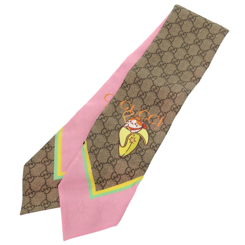 GUCCI scarf 704144 silk beige Bananya collaboration Thai scarf Women Used Authentic