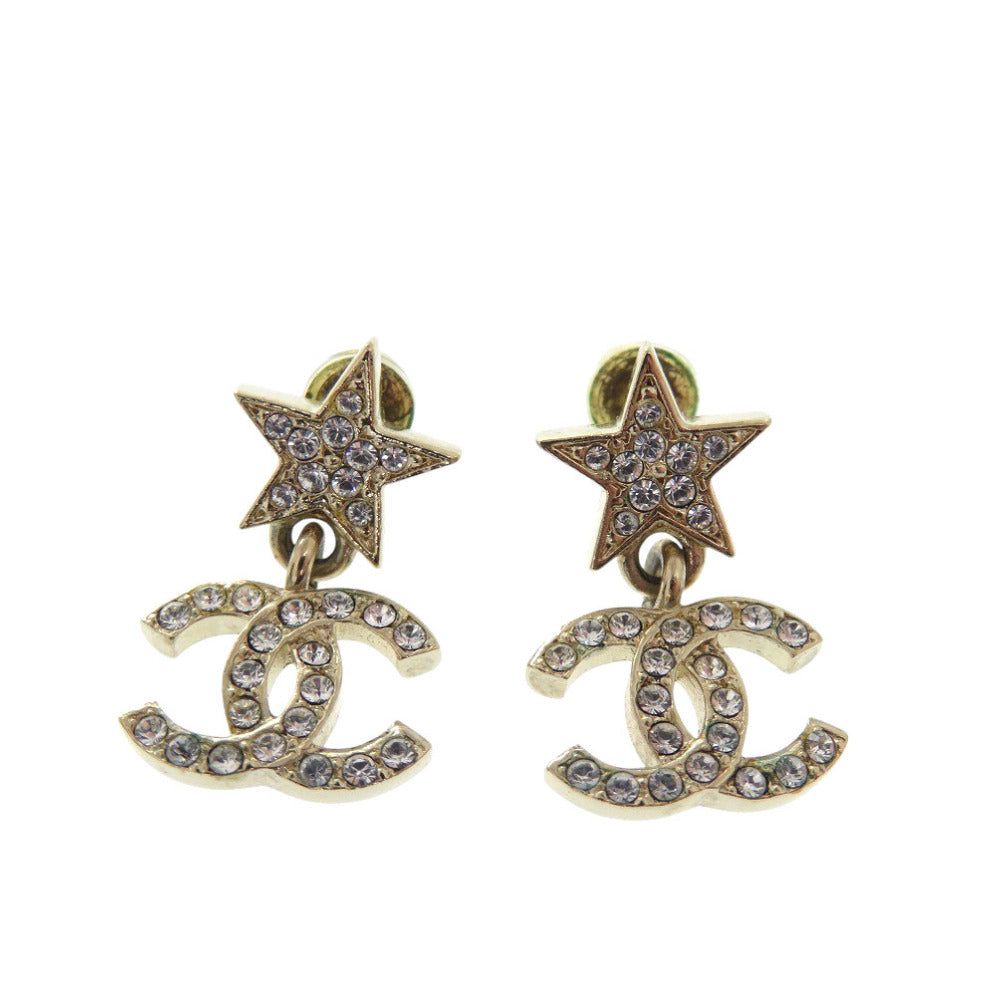 CHANEL Pierce Gold Plated, Rhinestone gold Star motif COCO Mark Women Used Authentic