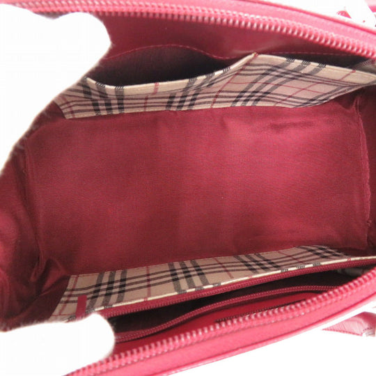 BURBERRY Handbag leather Red Nova Check Women Used Authentic
