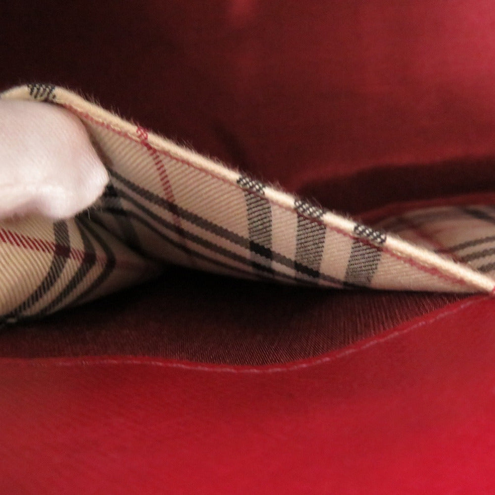 BURBERRY Handbag leather Red Nova Check Women Used Authentic