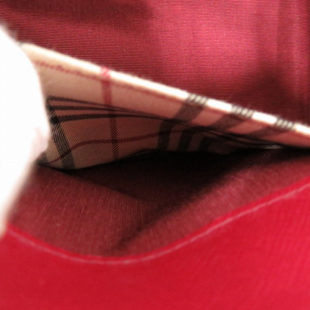 BURBERRY Handbag leather Red Nova Check Women Used Authentic