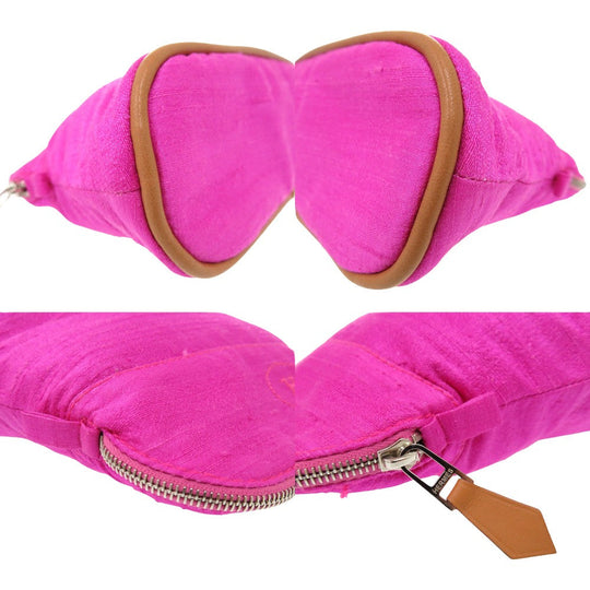 HERMES Pouch silk Rose Pivoine Hermes Bolide Pouch 16 Silk Women Used Authentic