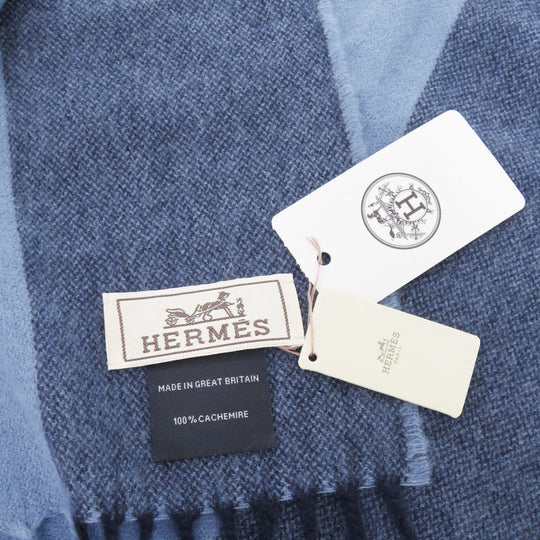 HERMES Scarf cashmere blue H Summer Block