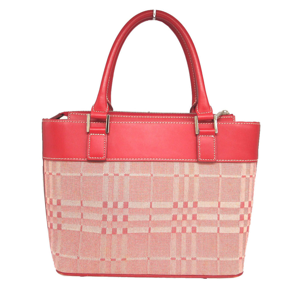 BURBERRY Handbag Leather, Canvas Red Women Used Authentic