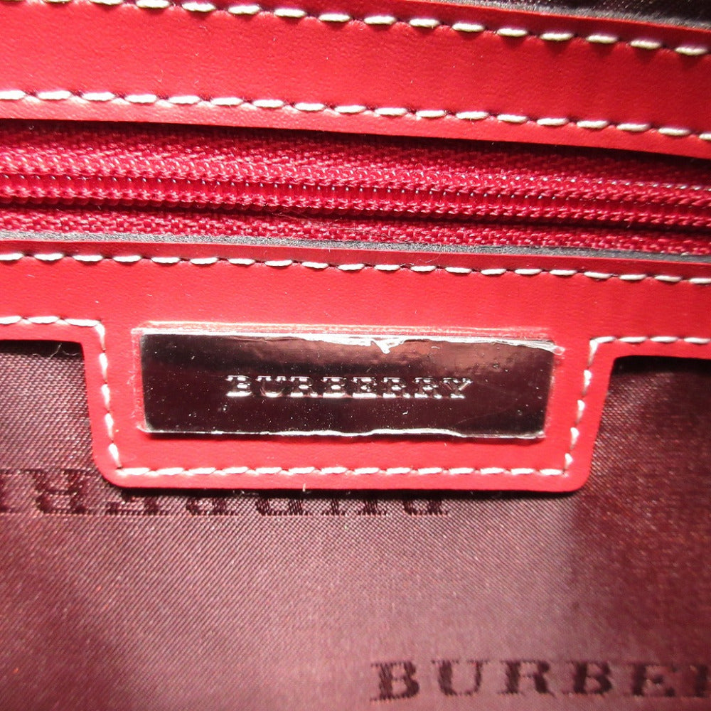 BURBERRY Handbag Leather, Canvas Red Women Used Authentic