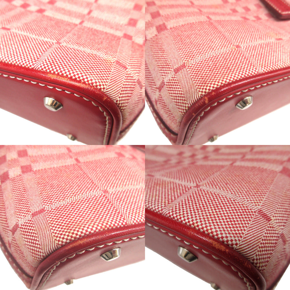 BURBERRY Handbag Leather, Canvas Red Women Used Authentic