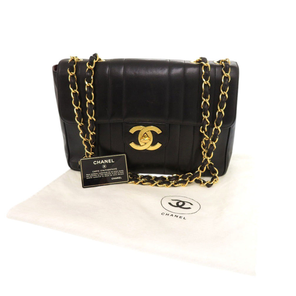 CHANEL Shoulder Bag lambskin black Mademoiselle Deca Matelasse COCO Mark Women Used Authentic