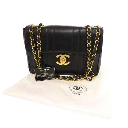 CHANEL Shoulder Bag lambskin black Mademoiselle Deca Matelasse COCO Mark Women Used Authentic