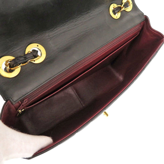 CHANEL Shoulder Bag lambskin black Mademoiselle Deca Matelasse COCO Mark Women Used Authentic