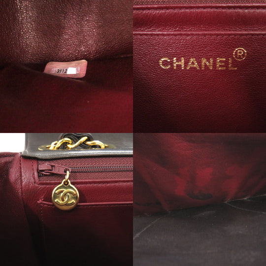 CHANEL Shoulder Bag lambskin black Mademoiselle Deca Matelasse COCO Mark Women Used Authentic