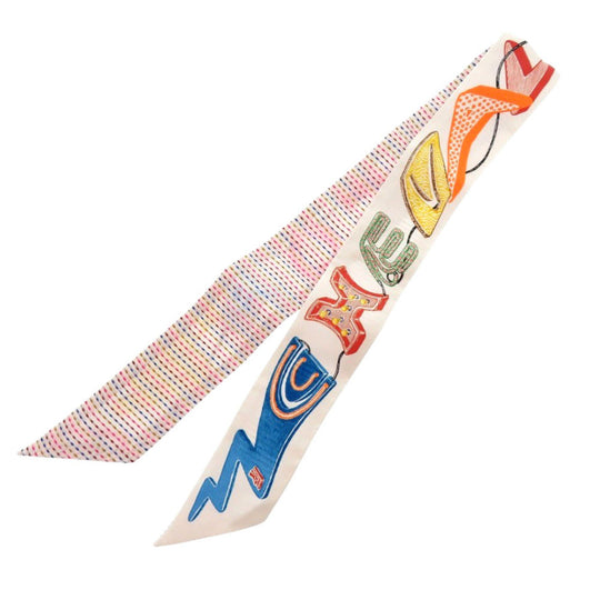 HERMES scarf 853954S 01 silk white Twilly Chevaloscope Neon Chevaloscope Neon Women Used Authentic