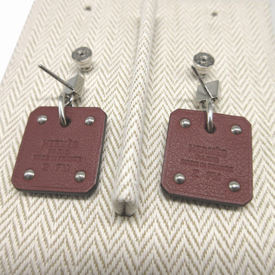 HERMES Pierce Leather, Metal Brown heart Asdukour Women Used Authentic