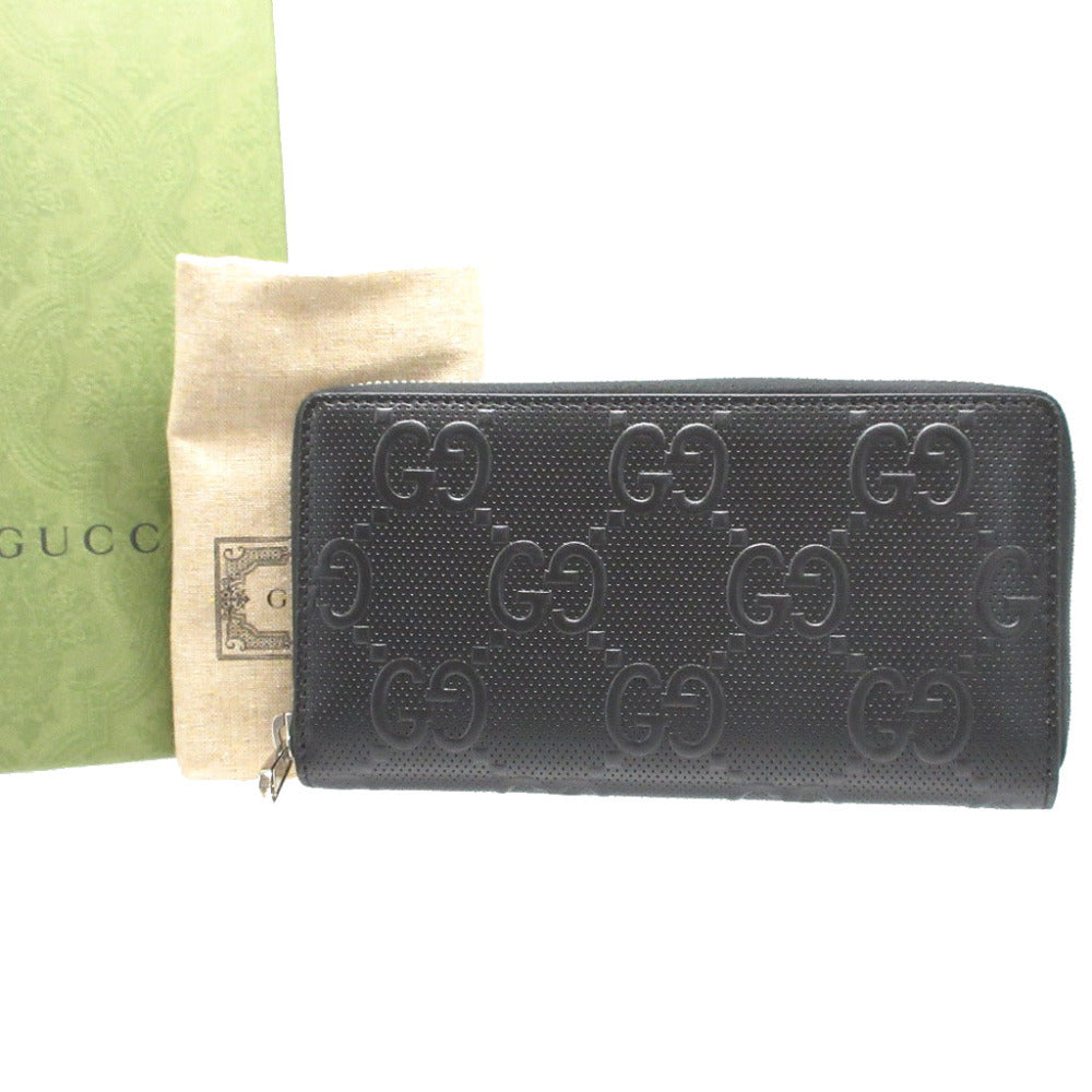 GUCCI Long Wallet Purse 625558 GG canvas black Zip Around Double G Women(Unisex) Used Authentic