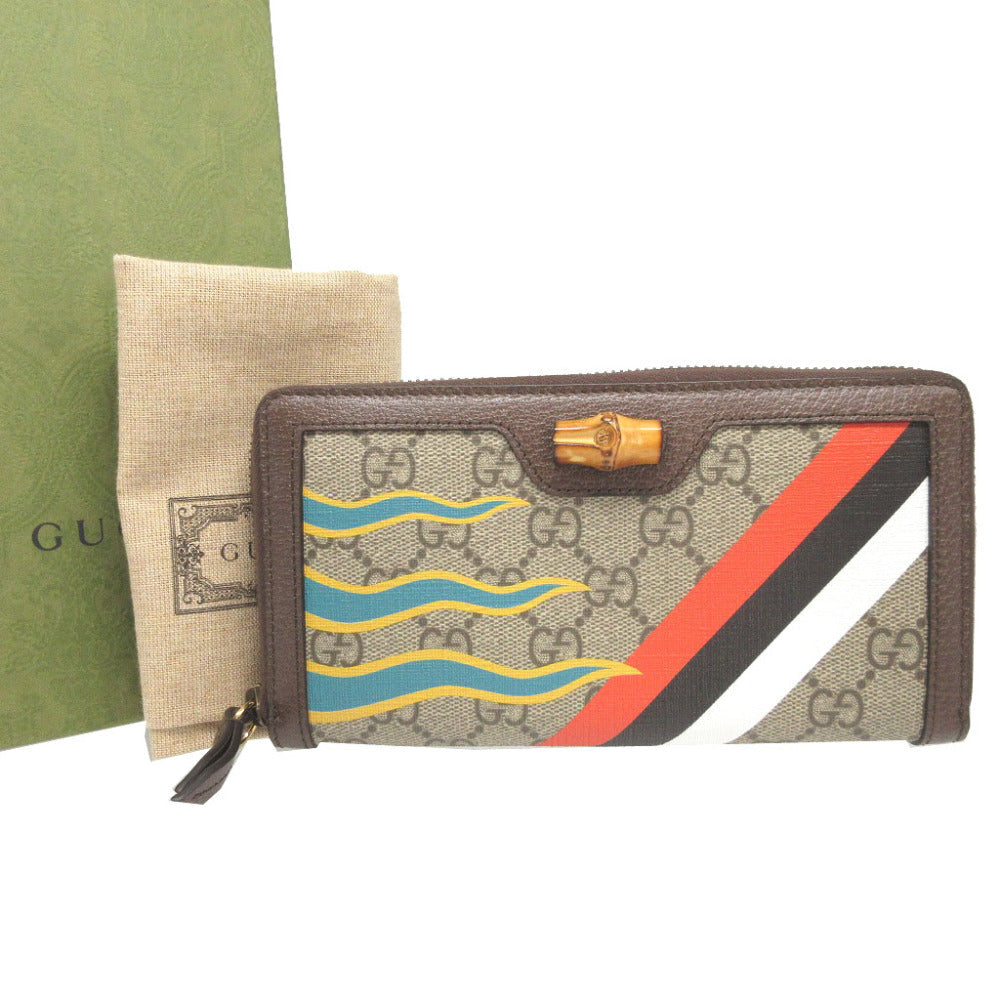 GUCCI Long Wallet Purse 658634 GG Supreme, Leather beige Zip Around Bamboo Diana unisex(Unisex) Used Authentic