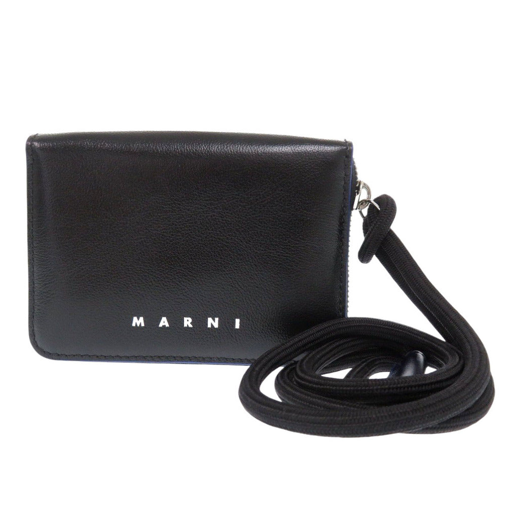 MARNI Coin case PFMI0038U0 leather black Zip Around Wallet Women Used Authentic