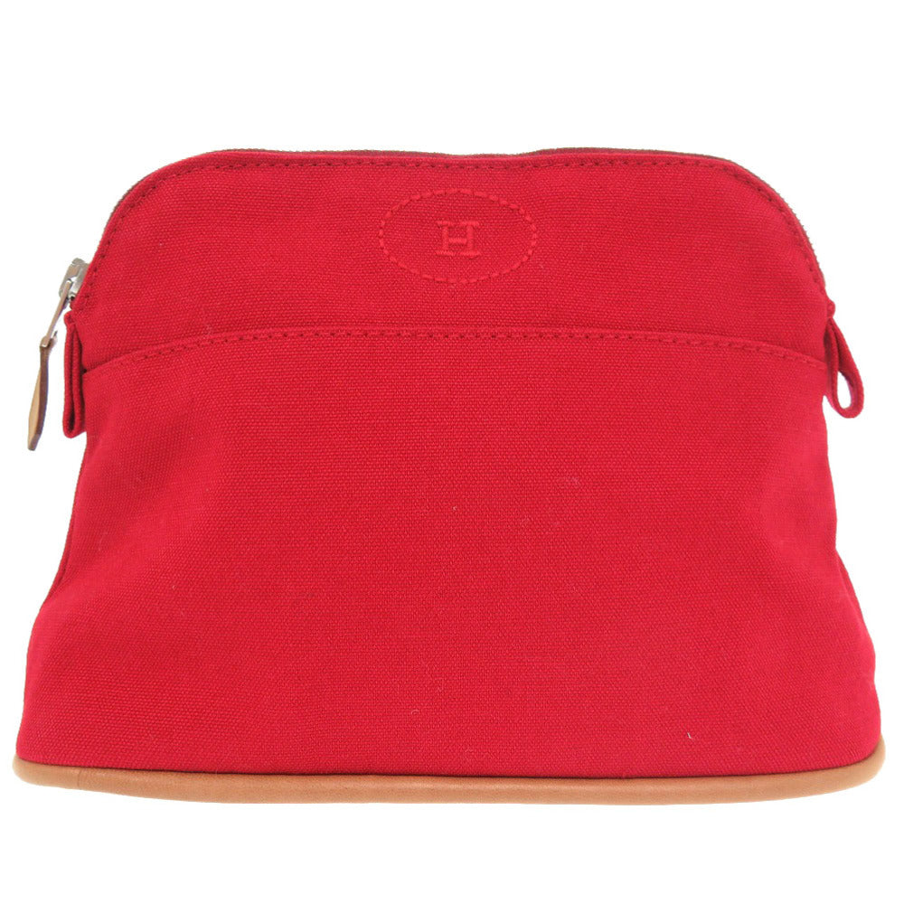 HERMES Pouch canvas Red Bored pouch 20 Women Used Authentic