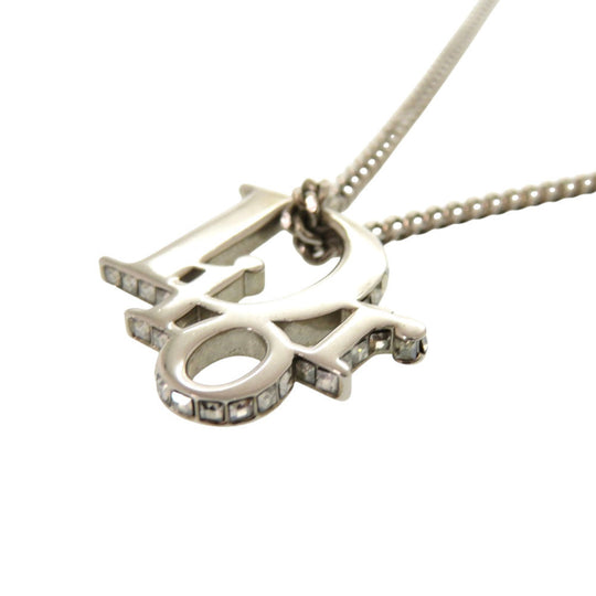 Christian Dior Necklace metal Silver logo Women Used Authentic