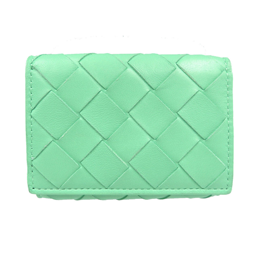 BOTTEGAVENETA Tri-fold wallet Calfskin green INTRECCIATO Compact wallet Women Used Authentic