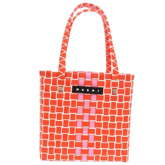 MARNI Handbag M00638 0M429 leather Orange Market Woven Women Used Authentic