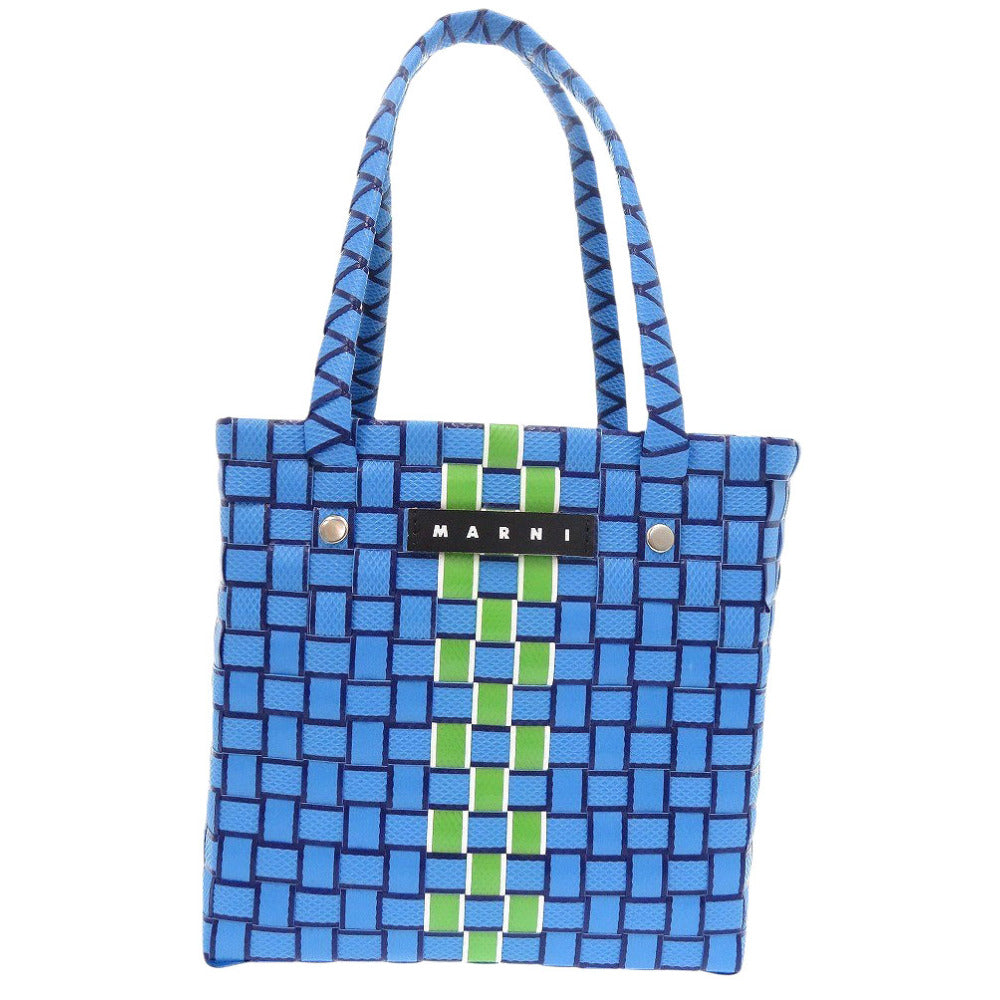 MARNI Handbag M00638 0M848 leather blue Market Woven Women Used Authentic