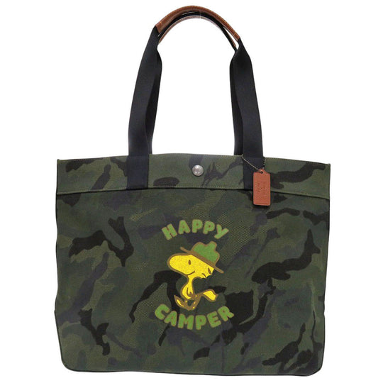 COACH Tote Bag C4025 canvas khaki snoopy woodstock unisex(Unisex) Used Authentic