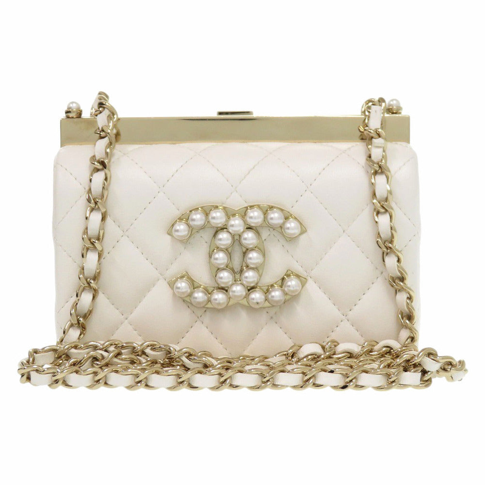 CHANEL Shoulder Bag AP3452 lambskin white ChainShoulder Bag COCO Mark Matrasse Women Used Authentic
