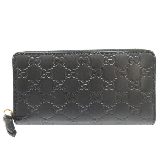 GUCCI Long Wallet Purse 410102 leather black Zip Around Guccisima unisex(Unisex) Used Authentic