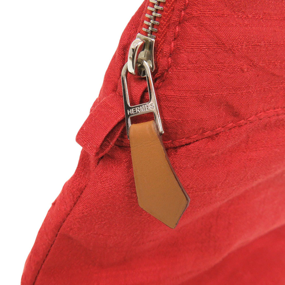 HERMES Pouch Satin Red Borid porch GM Women Used Authentic
