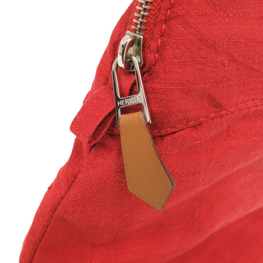 HERMES Pouch Satin Red Borid porch GM Women Used Authentic