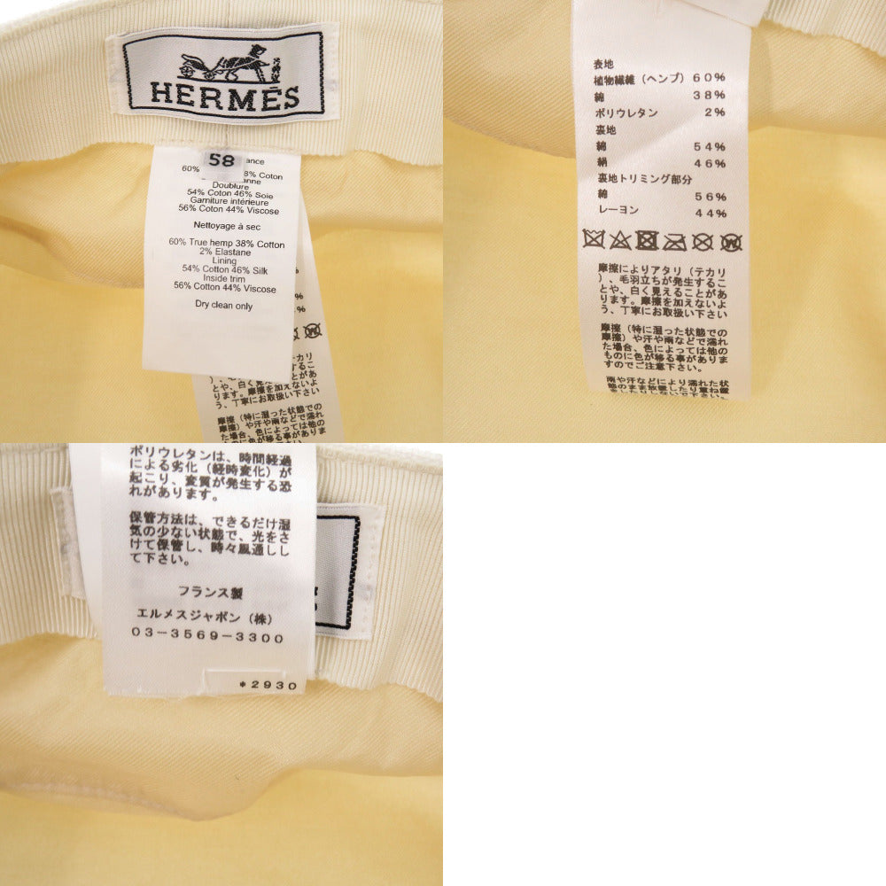 HERMES Other hats cotton white Casquette Women 58 Used Authentic