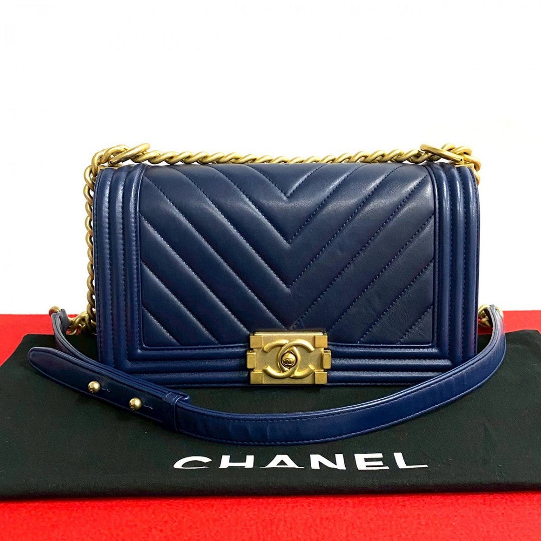CHANEL Shoulder Bag lambskin Navy Boy chanel