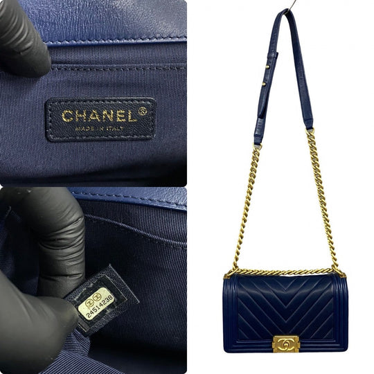 CHANEL Shoulder Bag lambskin Navy Boy chanel
