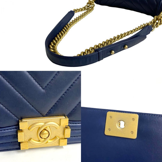 CHANEL Shoulder Bag lambskin Navy Boy chanel