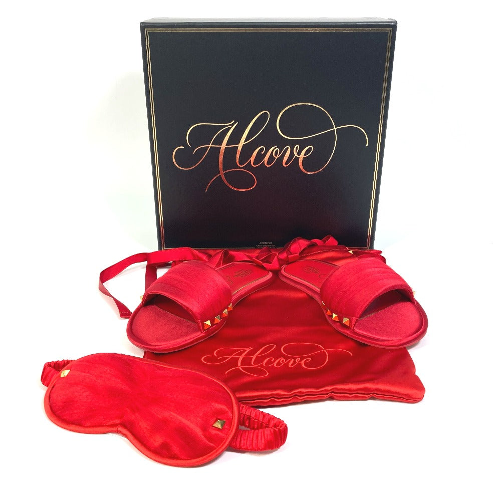 Valentino Sandals Silk, Leather Red Alcove set ribbon Lace Rockstuds S