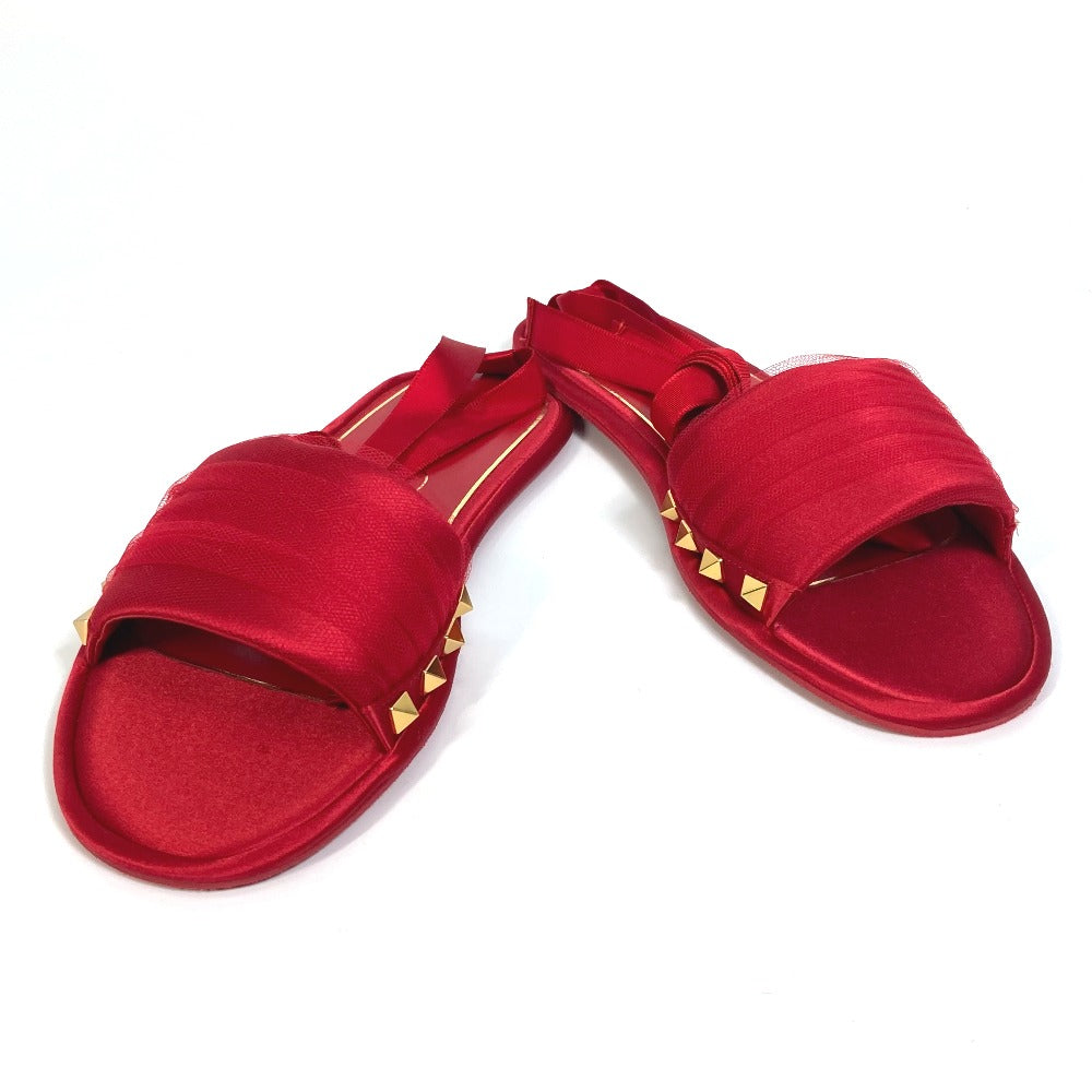 Valentino Sandals Silk, Leather Red Alcove set ribbon Lace Rockstuds S