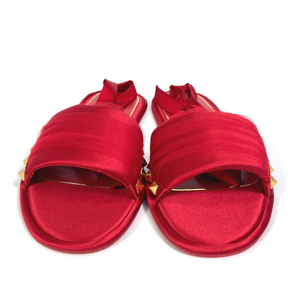 Valentino Sandals Silk, Leather Red Alcove set ribbon Lace Rockstuds S