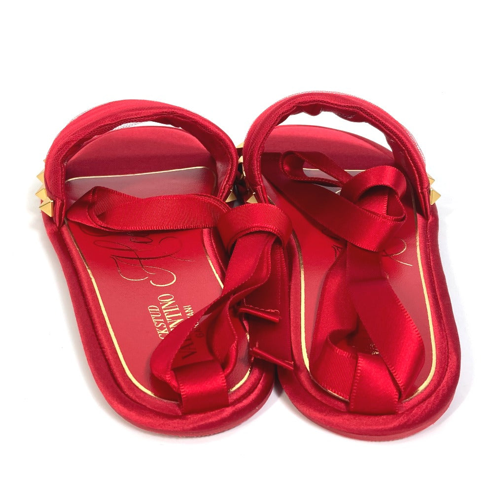 Valentino Sandals Silk, Leather Red Alcove set ribbon Lace Rockstuds S